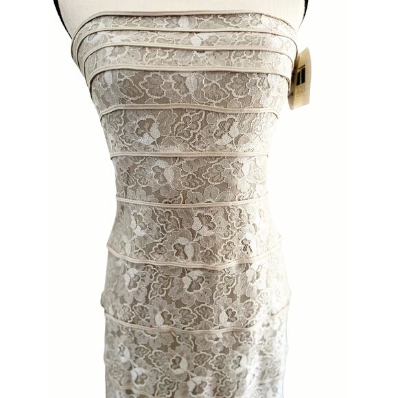 Tadashi Shoji Cream Lace Strapless Sleeveless Formal Gown Size 8 - Picture 2 of 9